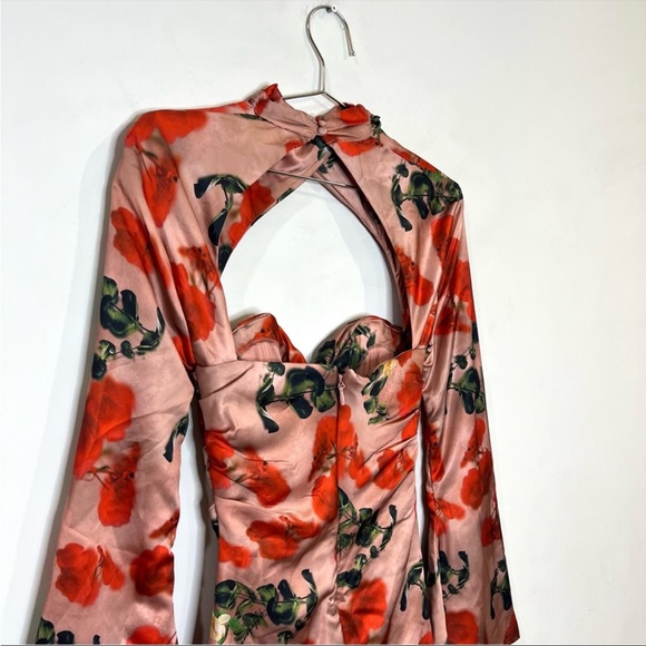 House of CB ‘Toira’ Satin Rose Print draped corset mini dress NWOT - Picture 10 of 12
